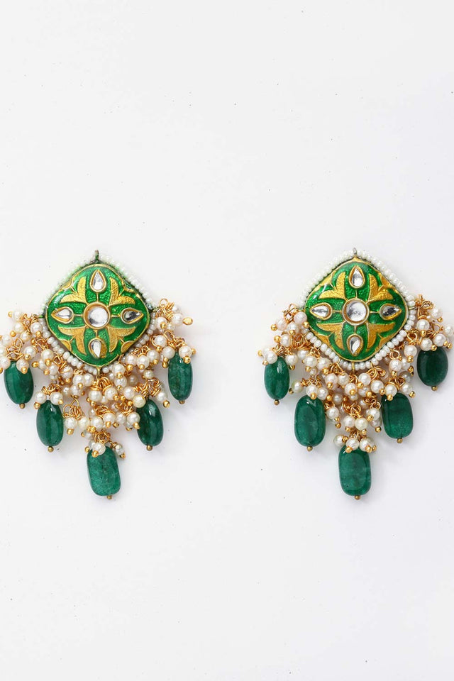 Buy Women's Sterling Silver Stud Earring in Green Online - Back