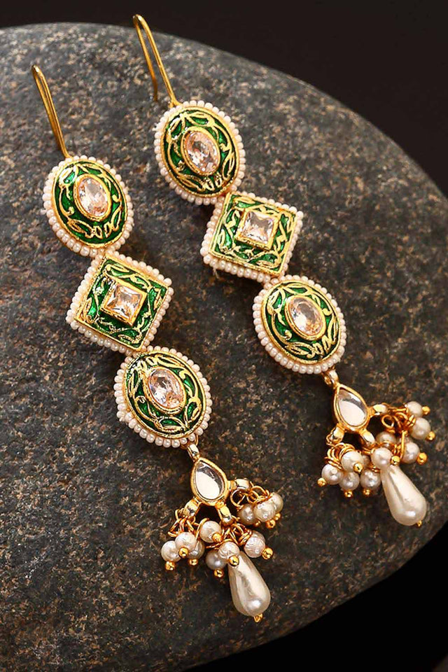 Buy Women's Sterling Silver Large Dangle Earrings in Green Online - Front