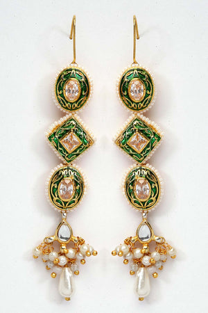 Buy Women's Sterling Silver Large Dangle Earrings in Green Online - Back