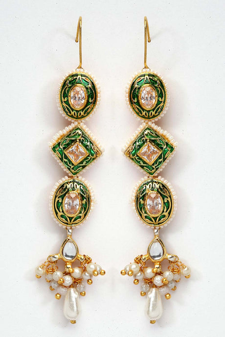 Buy Women's Sterling Silver Large Dangle Earrings in Green Online - Back