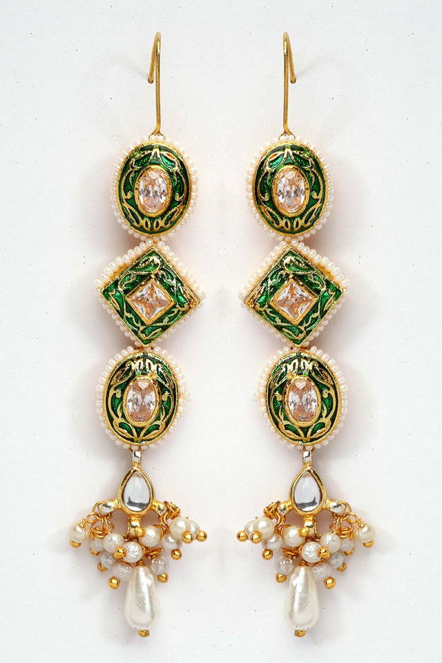 Buy Women's Sterling Silver Large Dangle Earrings in Green Online - Back