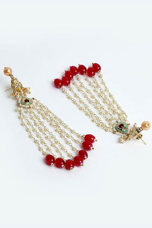 Buy Women's Sterling Silver Kundan Drop Earring in Red - Side