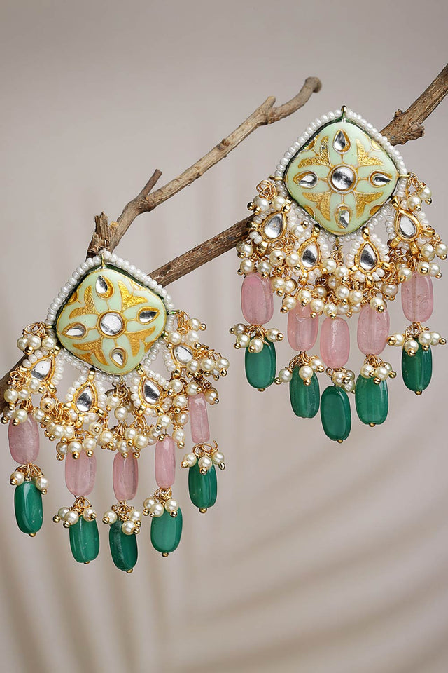 Buy Women's Sterling Silver Meenakari Dangle Earring in Light Green - Back