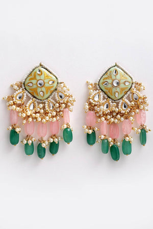 Buy Women's Sterling Silver Meenakari Dangle Earring in Light Green - Front