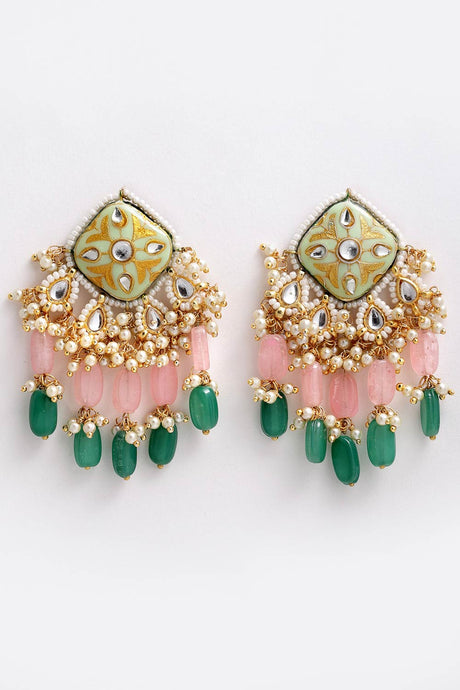 Buy Women's Sterling Silver Meenakari Dangle Earring in Light Green - Front