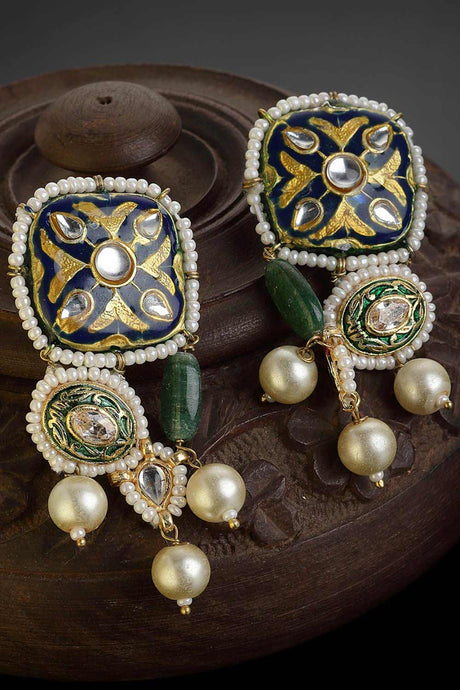 Buy Women's Sterling Silver Meenakari Dangle Earring in Navy Blue - Back