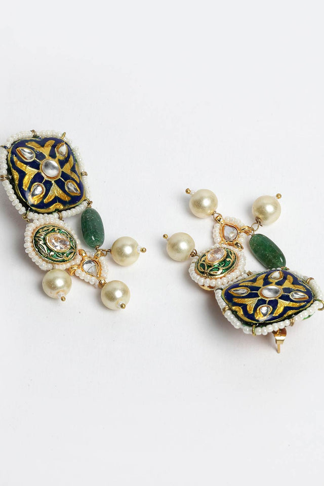 Buy Women's Sterling Silver Meenakari Dangle Earring in Navy Blue - Front