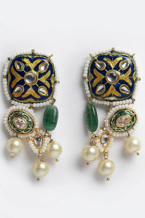 Buy Women's Sterling Silver Meenakari Dangle Earring in Navy Blue - Side