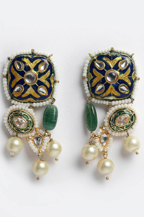 Buy Women's Sterling Silver Meenakari Dangle Earring in Navy Blue - Side