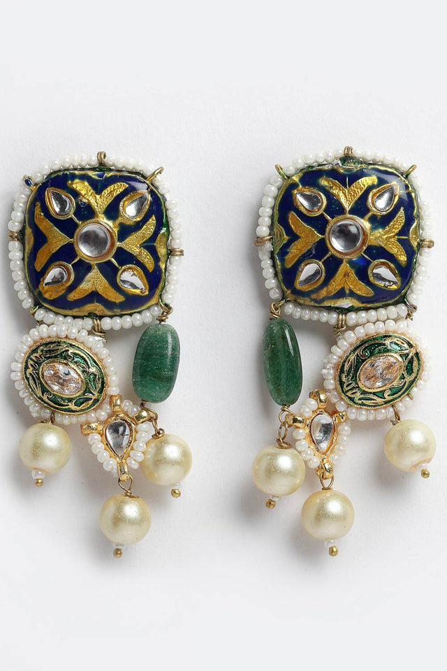 Buy Women's Sterling Silver Meenakari Dangle Earring in Navy Blue - Side