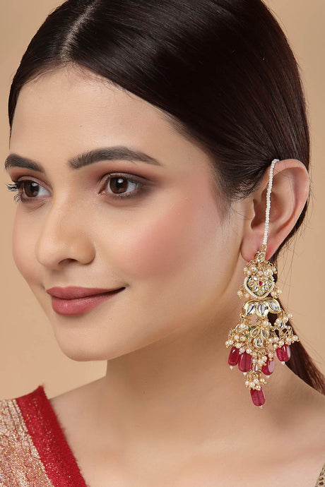 Buy Women's Sterling Silver Kundan Drop Earring with Kanchain in Green