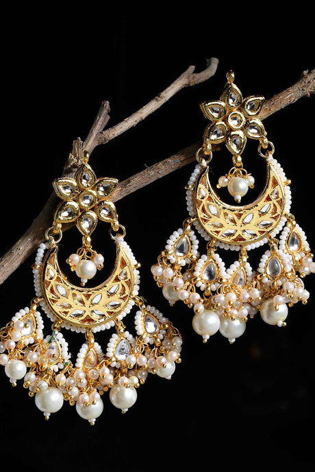 Buy Women's Sterling Silver Kundan Chandbali Earring in White - Back