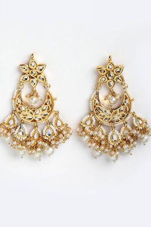 Buy Women's Sterling Silver Kundan Chandbali Earring in White - Front