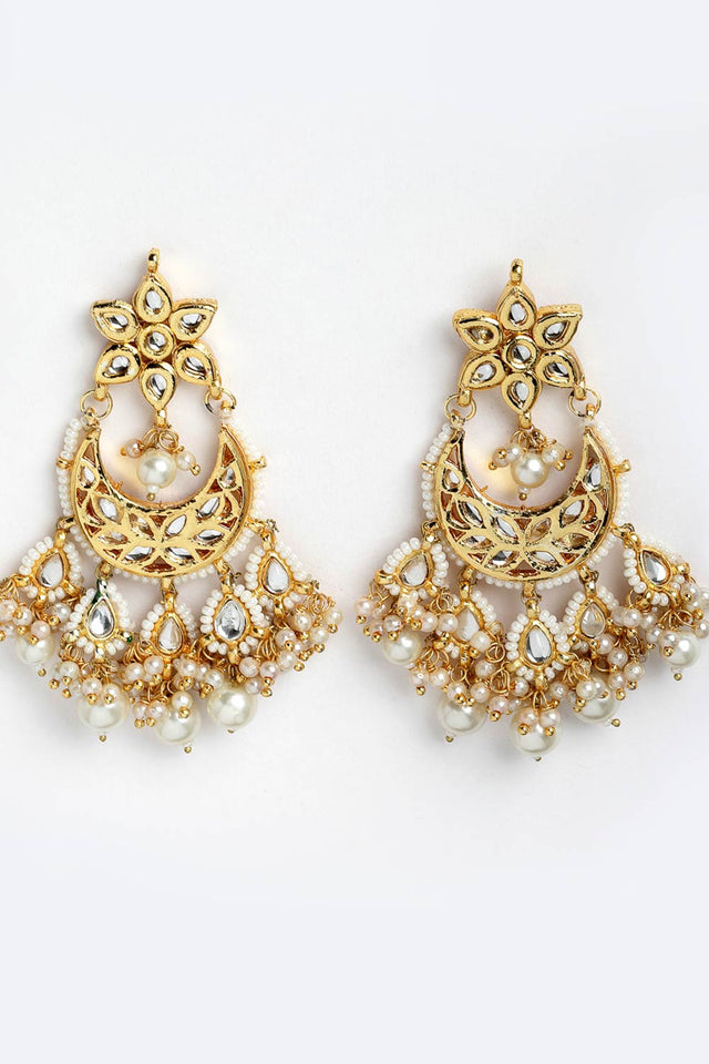 Buy Women's Sterling Silver Kundan Chandbali Earring in White - Front