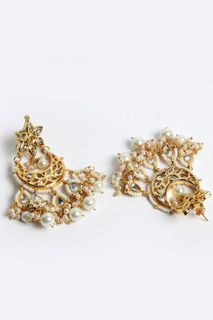 Buy Women's Sterling Silver Kundan Chandbali Earring in White - Side