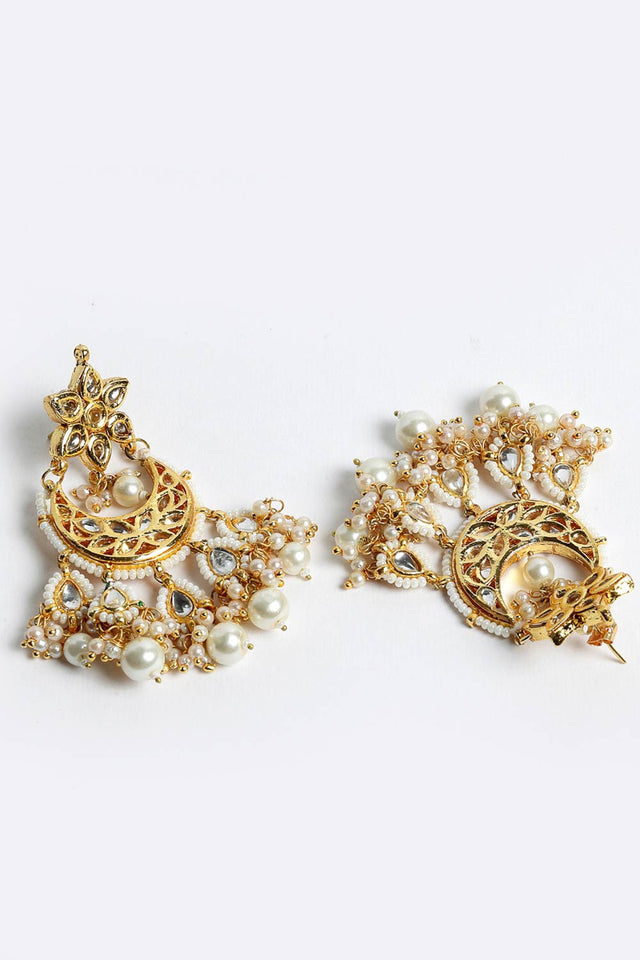 Buy Women's Sterling Silver Kundan Chandbali Earring in White - Side