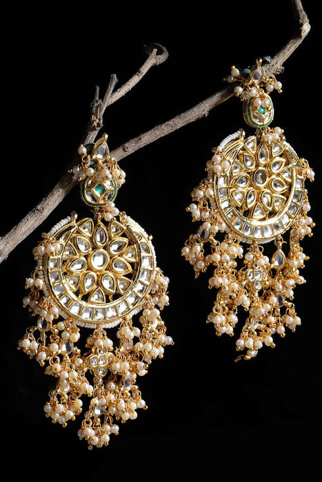 Shop Rubans Gold Plated Handcrafted Kundan Studded White Beaded Chandbali  Earrings Online at Rubans