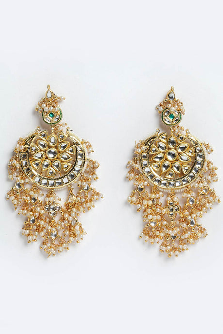 Buy Women's Sterling Silver Kundan Chandbali Earring in White - Front