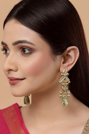 Buy Women's Sterling Silver Kundan Drop Earring in Green