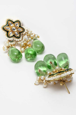 Green And White Gold-Plated Kundan And Pearls Dangler Earring