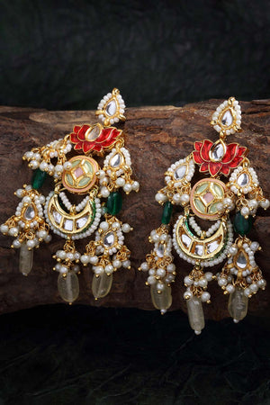 Multi-Color And White Gold-Plated Kundan And Pearls Dangler Earring