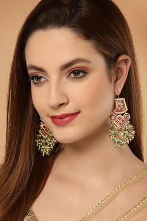 Multi-Color And White Gold-Plated Kundan And Pearls Dangler Earring