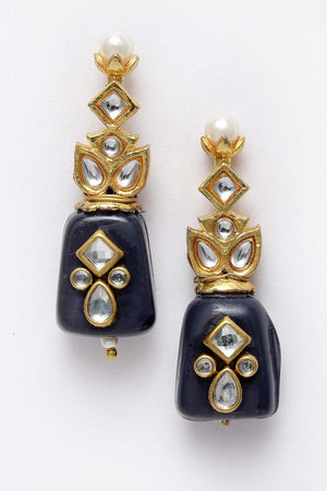 Black And White Gold-Plated Kundan And Pearls Dangler Earring