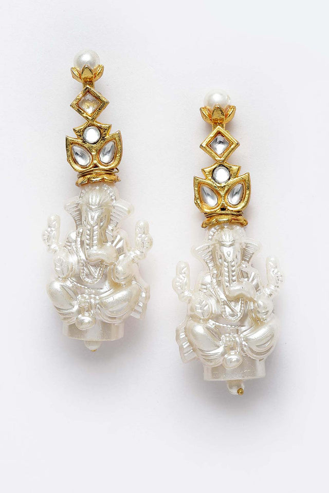 Gold And White Gold-Plated Kundan And Pearls Dangler Earring