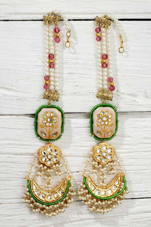 Multi-Color And White Gold-Plated Kundan And Pearls Dangler Earring