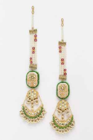 Multi-Color And White Gold-Plated Kundan And Pearls Dangler Earring