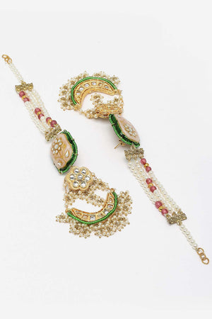 Multi-Color And White Gold-Plated Kundan And Pearls Dangler Earring