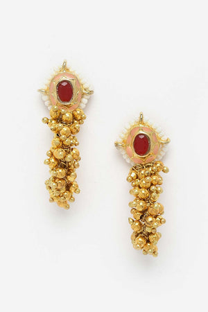 Multi-Color And White Gold-Plated Pearls And Ruby Dangler Earring