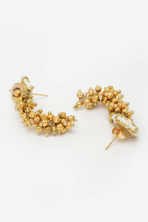 Multi-Color And White Gold-Plated Pearls And Ruby Dangler Earring