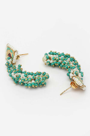 Multi-Color And White Gold-Plated Pearls And Ruby Dangler Earring