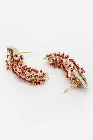 Red And Green Gold-Plated Kundan And Pearls Dangler Earring
