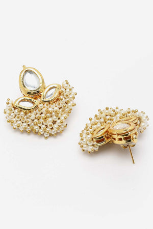 White Gold-Plated Kundan And Pearls Dangler Earring