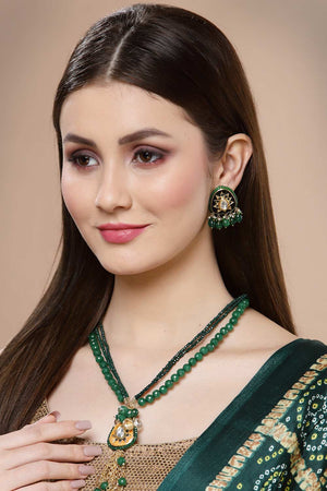 Black And Green Gold-Plated Kundan And Pearls Chandbali Earrings