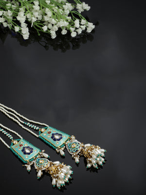 Blue And Red Gold-Plated Kundan And American Diamonds Drop Earring