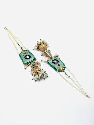 Blue And Red Gold-Plated Kundan And American Diamonds Drop Earring