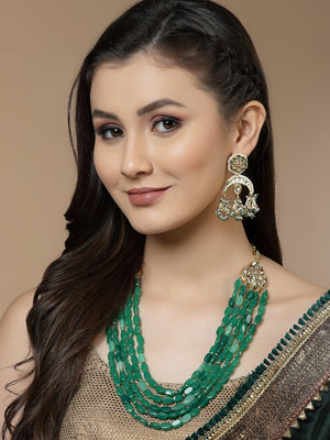 Buy Green and White Gold-Plated Kundan and Pearls Drop Earring Online
