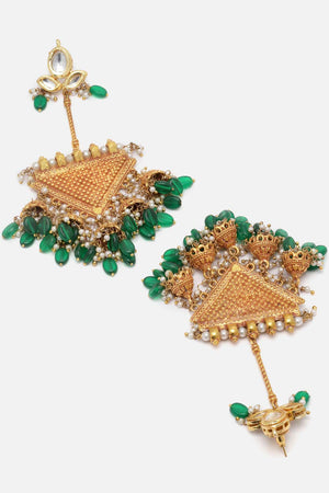 Green And Gold Kundan And Pearls Chandbali Earring