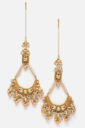 Gold And White Chandbali Earring With Kundan And Pearls