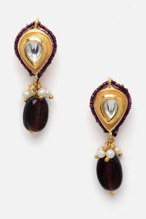 Purple Drop Earring With Kundan And Pearls