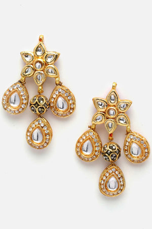 Gold And White Kundan And American Diamonds Drop Earring