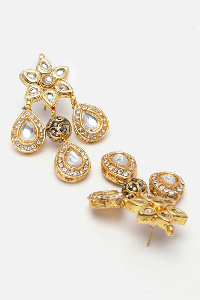 Gold And White Kundan And American Diamonds Drop Earring
