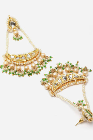Green And Gold Drop Earring With Kundan And Pearls