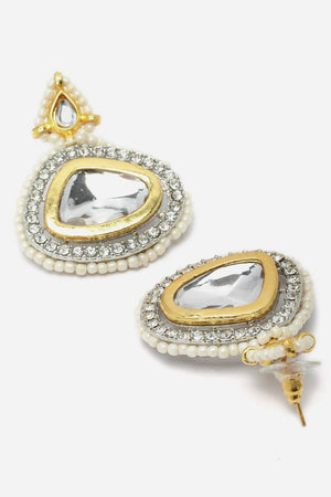 Silver And Gold Drop Earring With Kundan And American Diamond