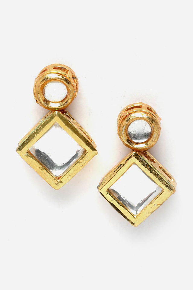Gold And White Drop Earring With Kundan And Natural Stones