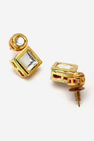 Gold And White Drop Earring With Kundan And Natural Stones