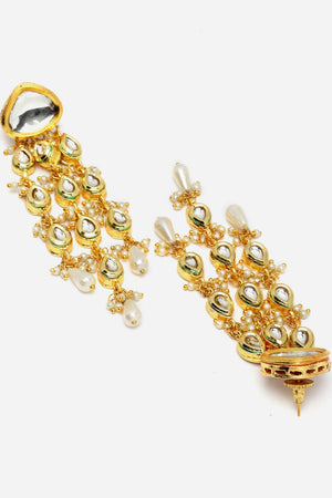 Gold And White Drop Earring With Kundan And Pearls